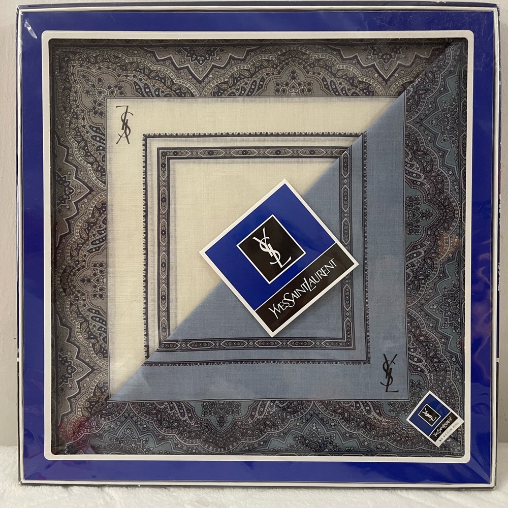 Yves Saint Laurent Blue and Cream Handkerchief/Scarf Collection